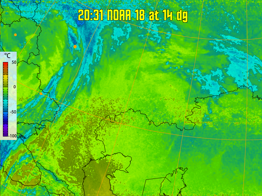 therm:
Produces a false colour image from NOAA APT images based on temperature.
Provides a good way of visualising cloud temperatures.