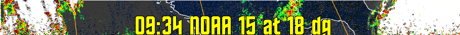 MSA-precip:
Same as MSA multispectral analysis, but high cold cloud tops are coloured the
same as the NO enhancement to give an approximate indication of the probability
and intensity of precipitation.