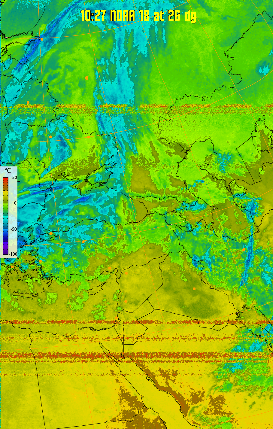 therm:
Produces a false colour image from NOAA APT images based on temperature.
Provides a good way of visualising cloud temperatures.