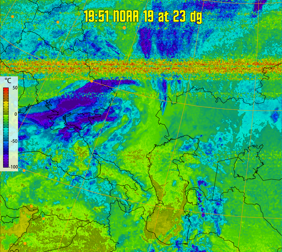 therm:
Produces a false colour image from NOAA APT images based on temperature.
Provides a good way of visualising cloud temperatures.