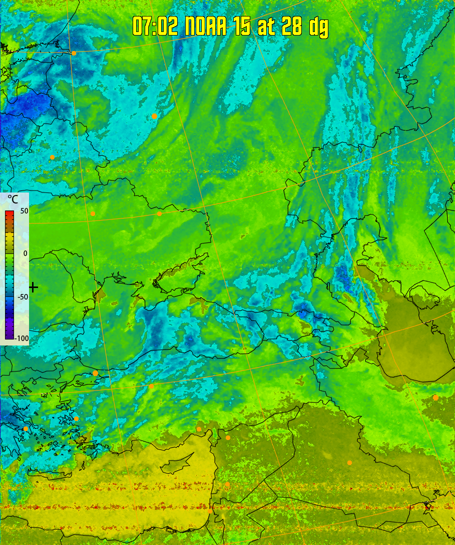 therm:
Produces a false colour image from NOAA APT images based on temperature.
Provides a good way of visualising cloud temperatures.