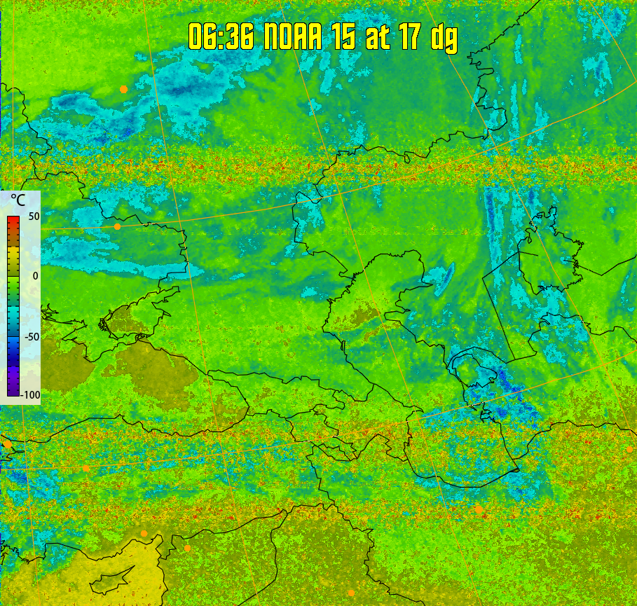 therm:
Produces a false colour image from NOAA APT images based on temperature.
Provides a good way of visualising cloud temperatures.