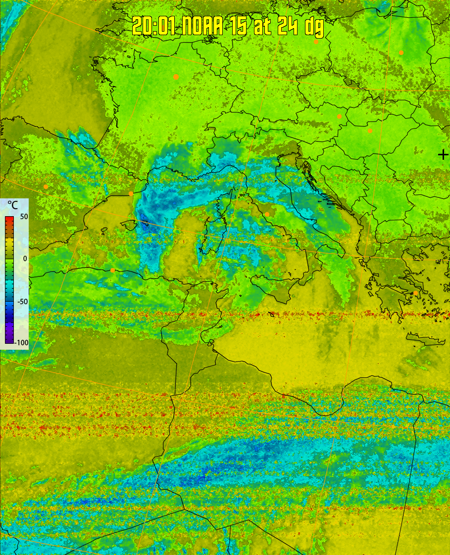 therm:
Produces a false colour image from NOAA APT images based on temperature.
Provides a good way of visualising cloud temperatures.