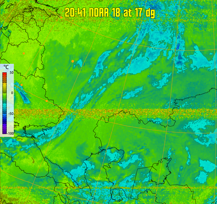 therm:
Produces a false colour image from NOAA APT images based on temperature.
Provides a good way of visualising cloud temperatures.