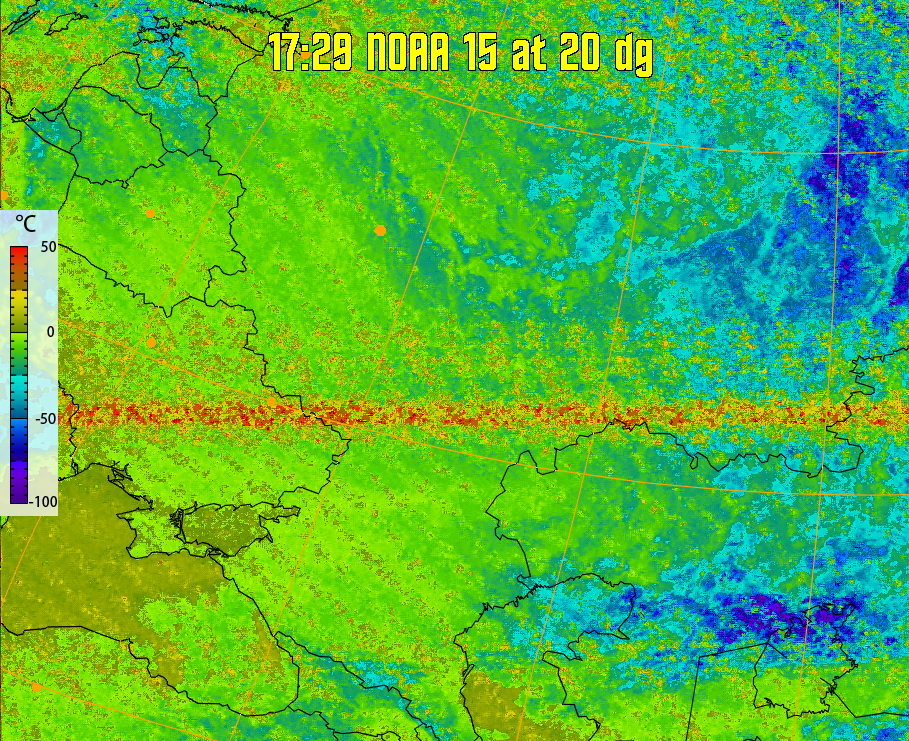 therm:
Produces a false colour image from NOAA APT images based on temperature.
Provides a good way of visualising cloud temperatures.