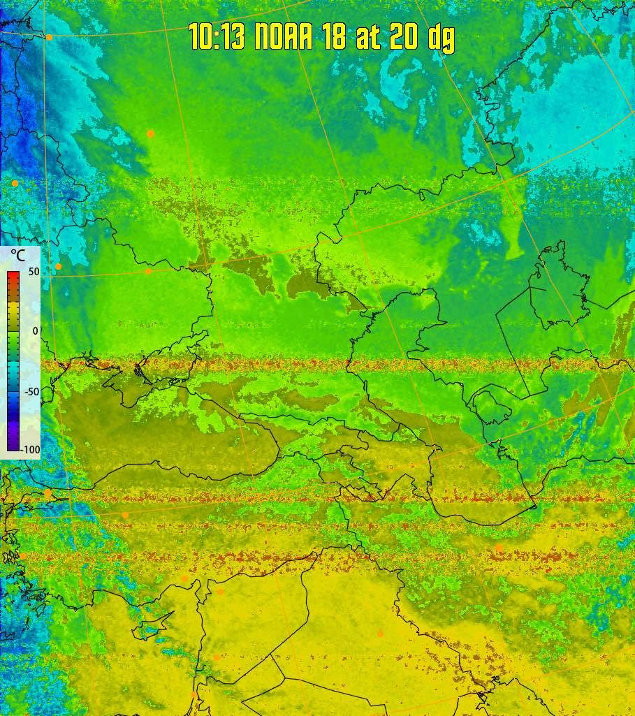 therm:
Produces a false colour image from NOAA APT images based on temperature.
Provides a good way of visualising cloud temperatures.