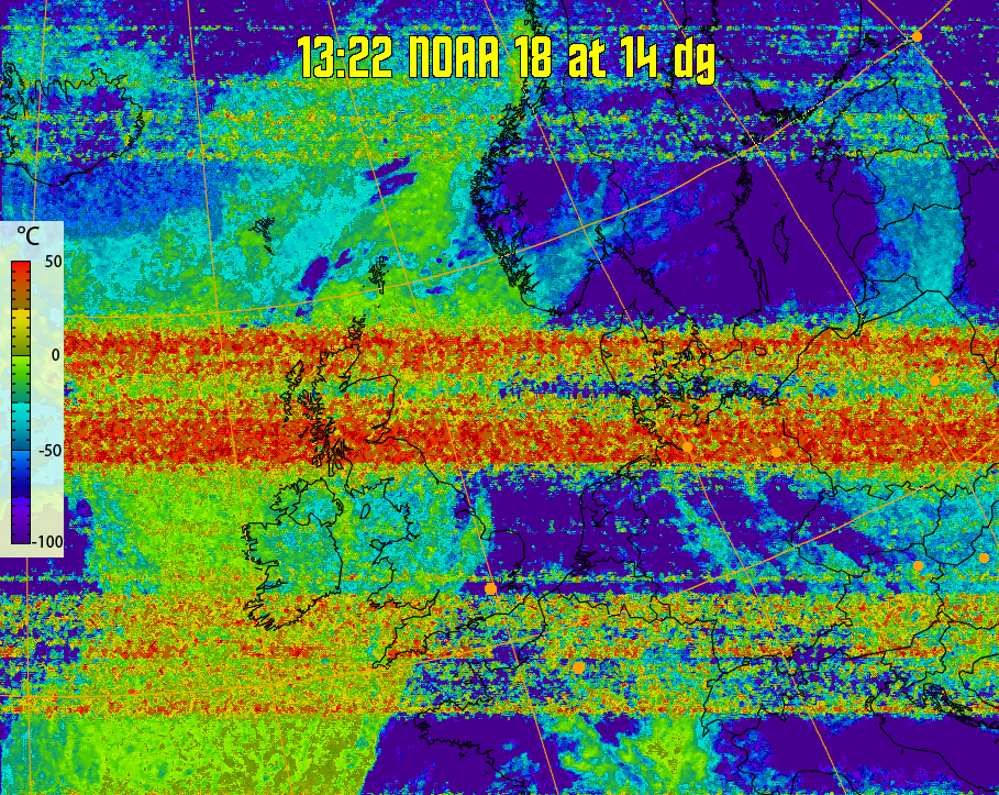 therm:
Produces a false colour image from NOAA APT images based on temperature.
Provides a good way of visualising cloud temperatures.