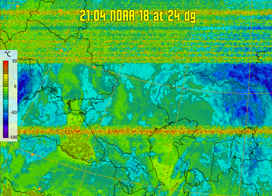 therm:
Produces a false colour image from NOAA APT images based on temperature.
Provides a good way of visualising cloud temperatures.