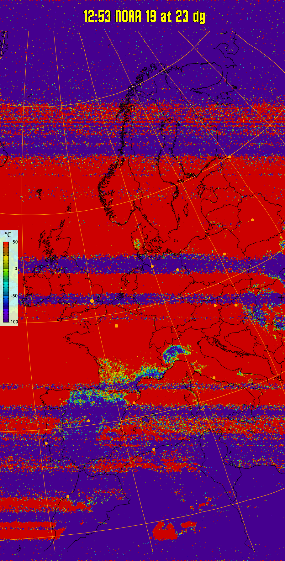 therm:
Produces a false colour image from NOAA APT images based on temperature.
Provides a good way of visualising cloud temperatures.