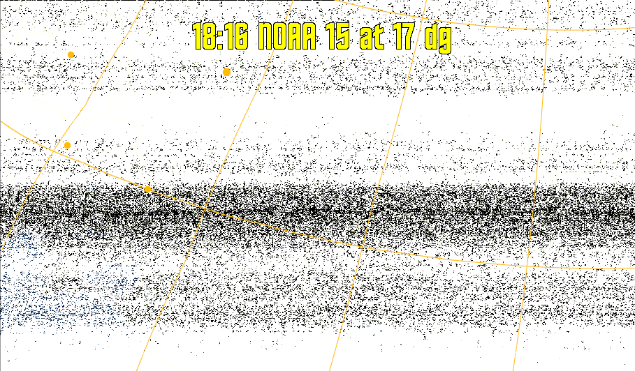 MCIR-precip: 
Colours the NOAA sensor 4 IR image using a map to colour the sea blue and land
green. High clouds appear white, lower clouds gray or land/sea coloured, clouds
generally appear lighter, but distinguishing between land/sea and low cloud may
be difficult. Darker colours indicate warmer regions.
