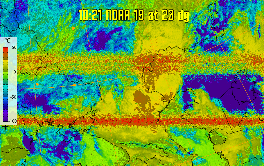 therm:
Produces a false colour image from NOAA APT images based on temperature.
Provides a good way of visualising cloud temperatures.