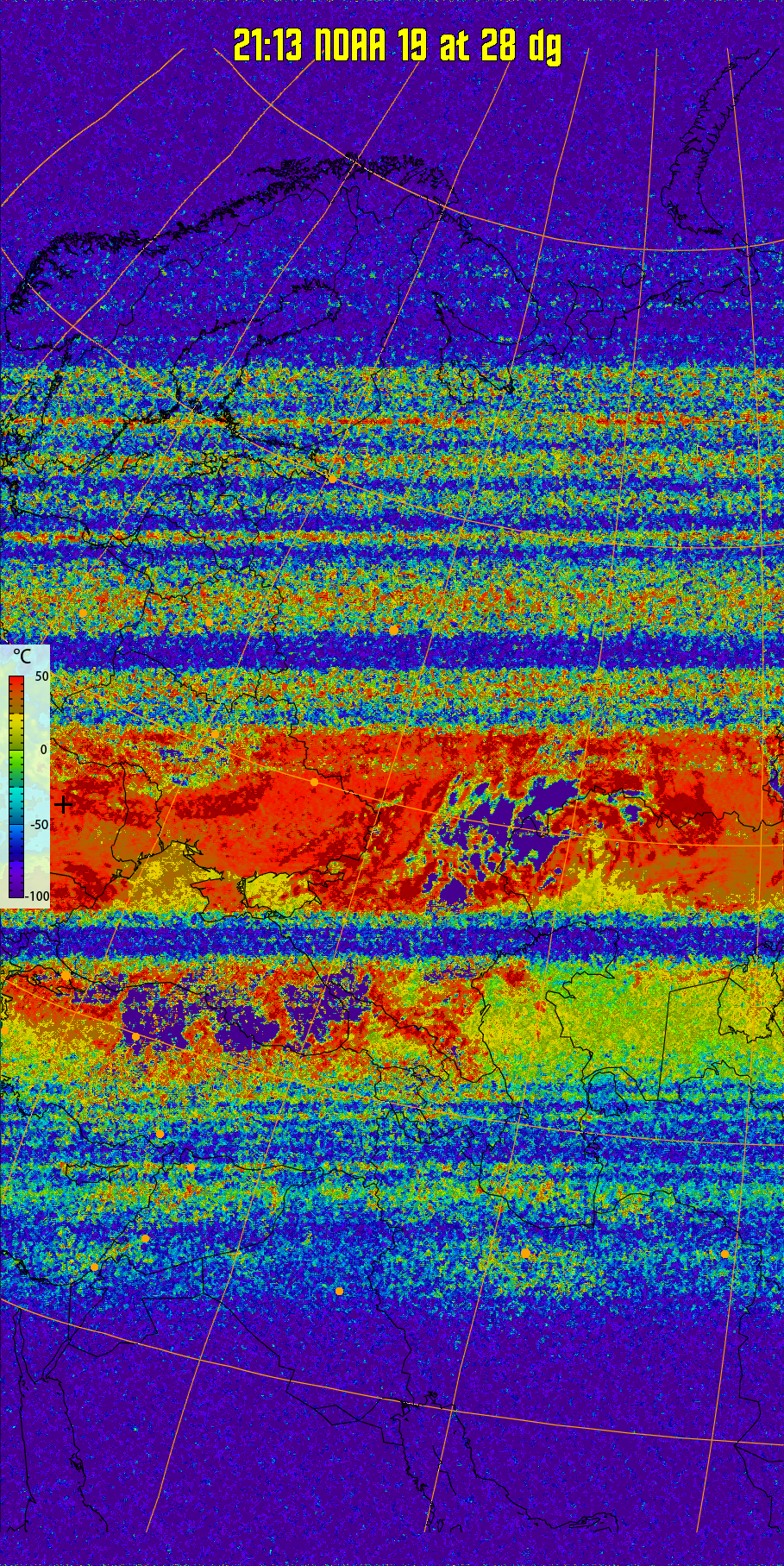 therm:
Produces a false colour image from NOAA APT images based on temperature.
Provides a good way of visualising cloud temperatures.