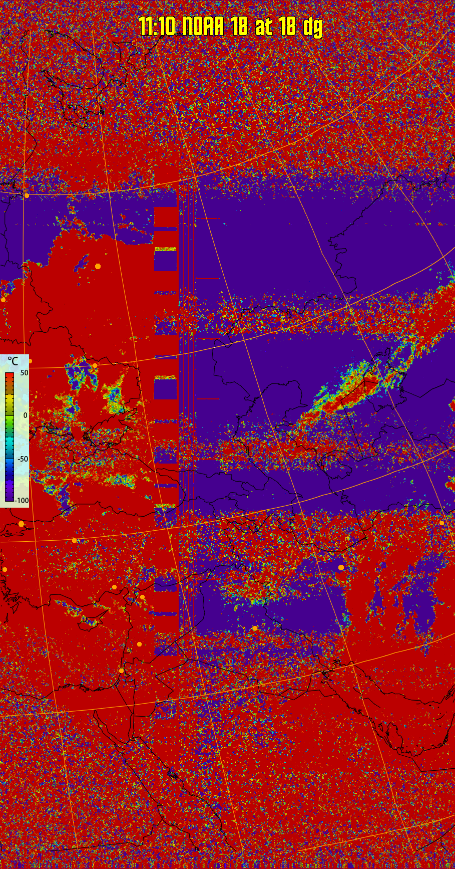 therm:
Produces a false colour image from NOAA APT images based on temperature.
Provides a good way of visualising cloud temperatures.