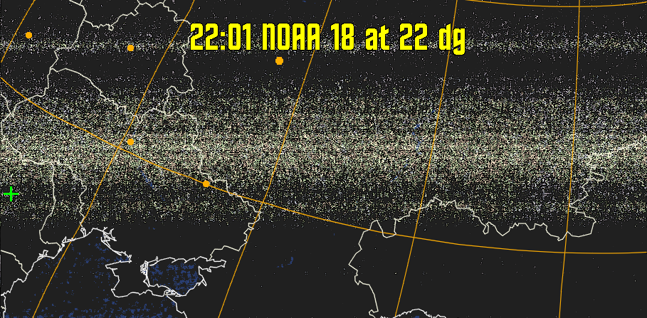 HVCT:
Similar to HVC, but with blue water and with colours more indicative of
land temperatures.
HVC:
Creates a false colour image from NOAA APT images based on temperature using
the HVC colour model. Uses the temperature derived from the sensor 4 image to
select the hue and the brightness from the histogram equalised other image to
select the value and chroma. The HVC colour model attempts to ensure that different colours at the same value will appear to the eye to be the same brightness
and the spacing between colours representing each degree will appear to the eye to
be similar. Bright areas are completely unsaturated in this model.