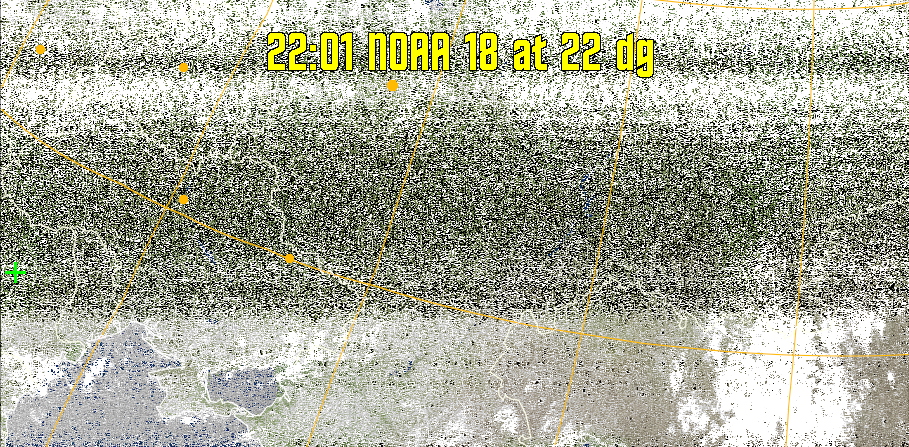 MCIR-precip: 
Colours the NOAA sensor 4 IR image using a map to colour the sea blue and land
green. High clouds appear white, lower clouds gray or land/sea coloured, clouds
generally appear lighter, but distinguishing between land/sea and low cloud may
be difficult. Darker colours indicate warmer regions.
