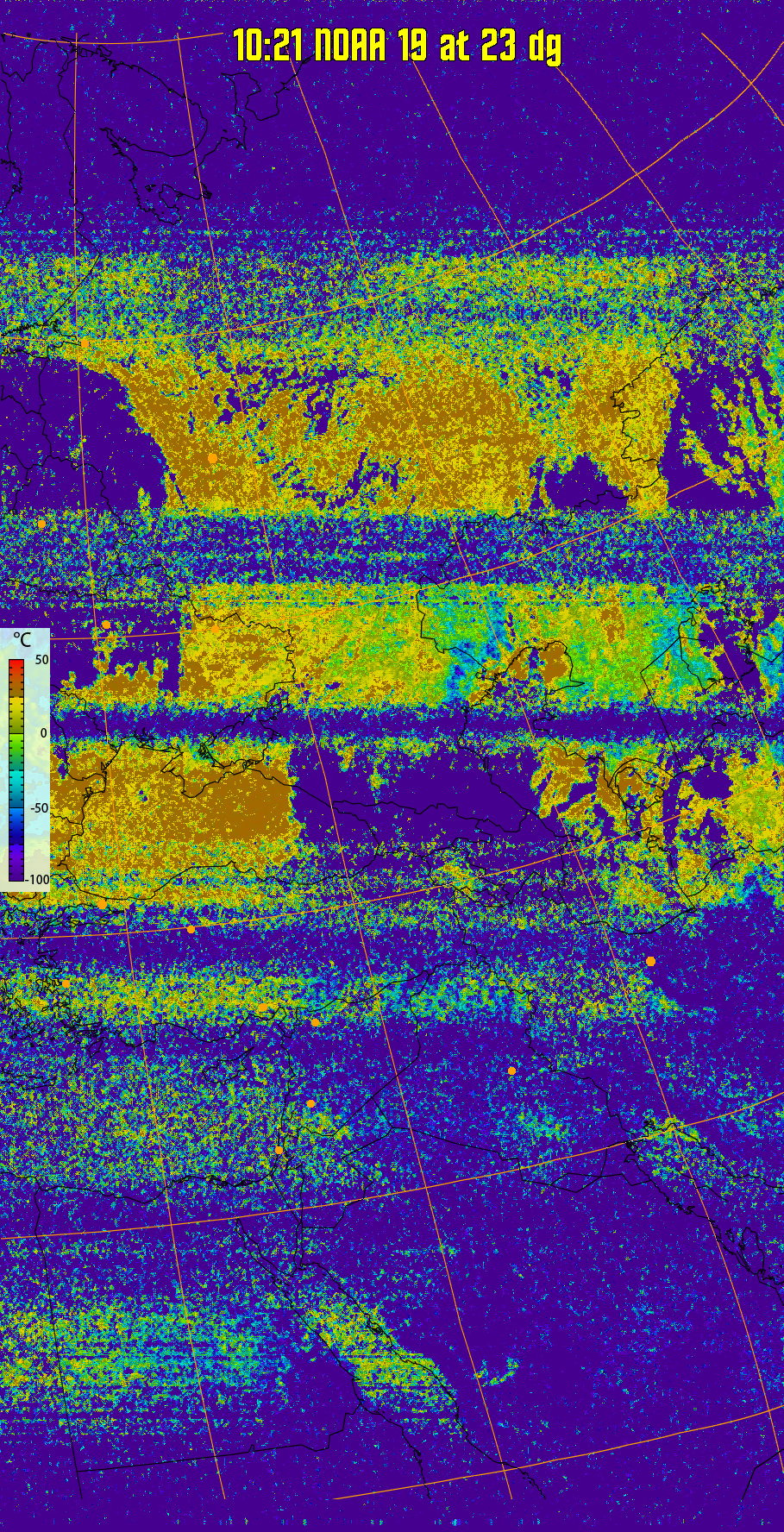 therm:
Produces a false colour image from NOAA APT images based on temperature.
Provides a good way of visualising cloud temperatures.