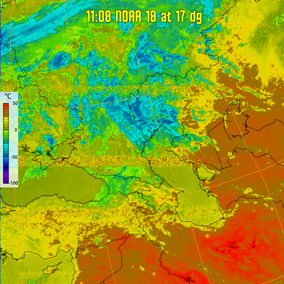 therm:
Produces a false colour image from NOAA APT images based on temperature.
Provides a good way of visualising cloud temperatures.