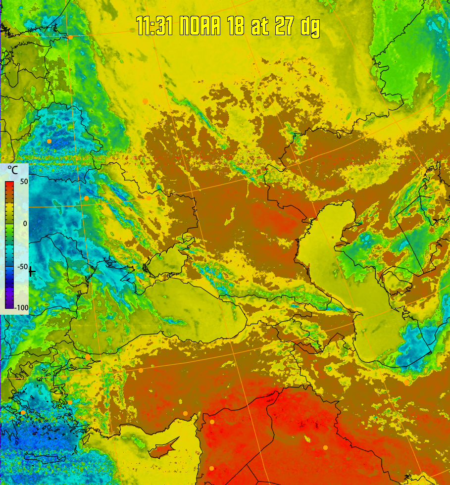 therm:
Produces a false colour image from NOAA APT images based on temperature.
Provides a good way of visualising cloud temperatures.