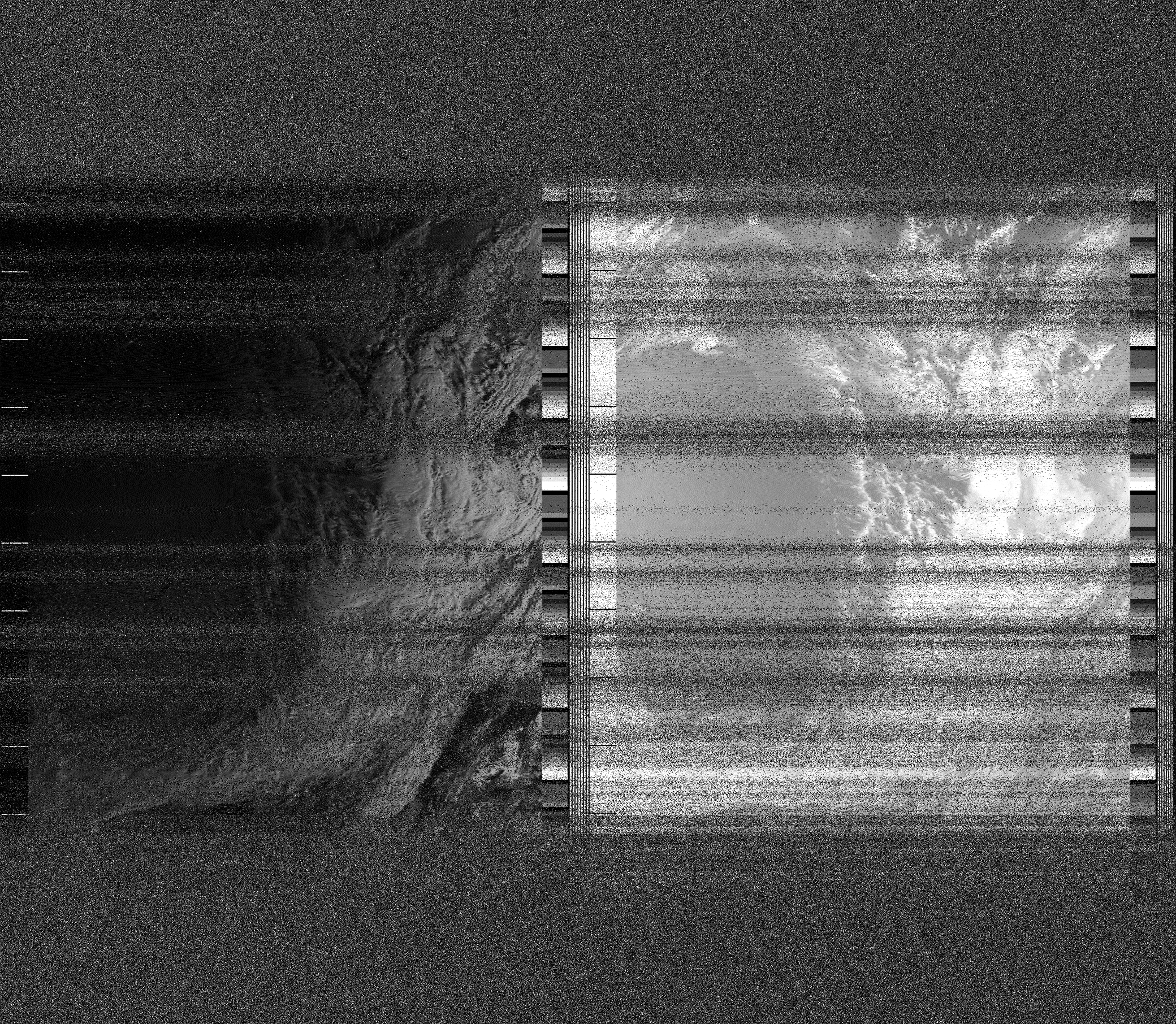 Pristine output with telemetry data withut cropping. Pristine images are
unenhanced, but normalised to produce images which represent,
as best as the software is able to, the original digital data. No attempt is made to temperature
normalise IR images. Disables gamma, sharpening, rotation, and other enhancements.
