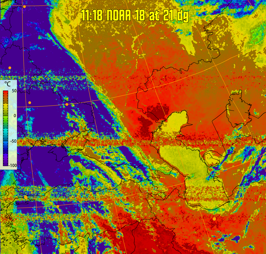 therm:
Produces a false colour image from NOAA APT images based on temperature.
Provides a good way of visualising cloud temperatures.