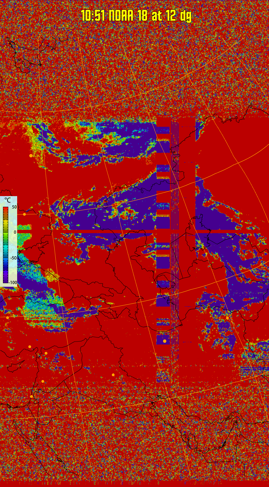 therm:
Produces a false colour image from NOAA APT images based on temperature.
Provides a good way of visualising cloud temperatures.